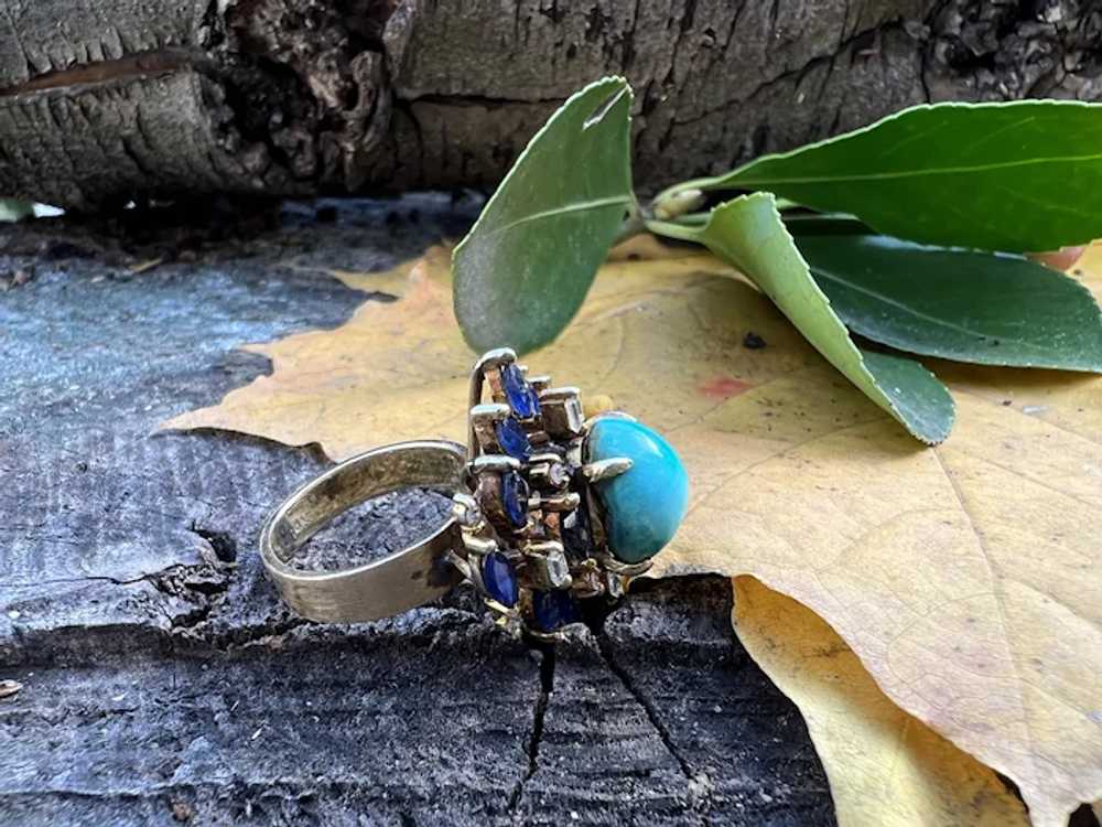14K Yellow Gold Turquoise, Sapphire and Diamond S… - image 6