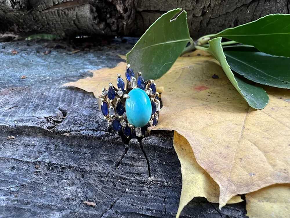 14K Yellow Gold Turquoise, Sapphire and Diamond S… - image 7