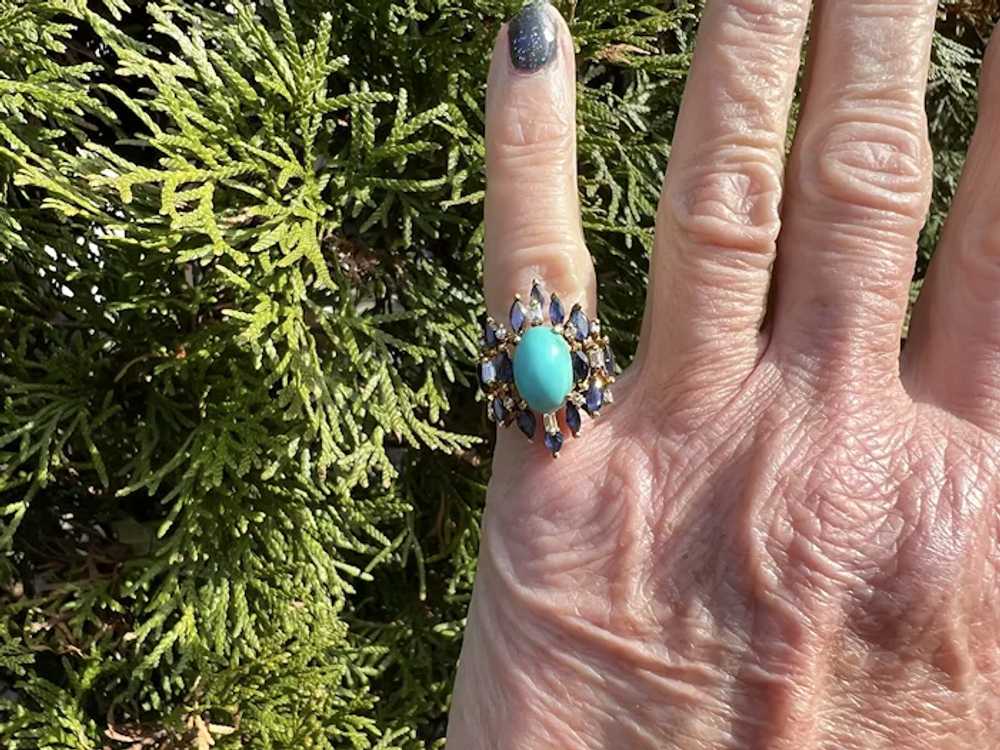 14K Yellow Gold Turquoise, Sapphire and Diamond S… - image 8