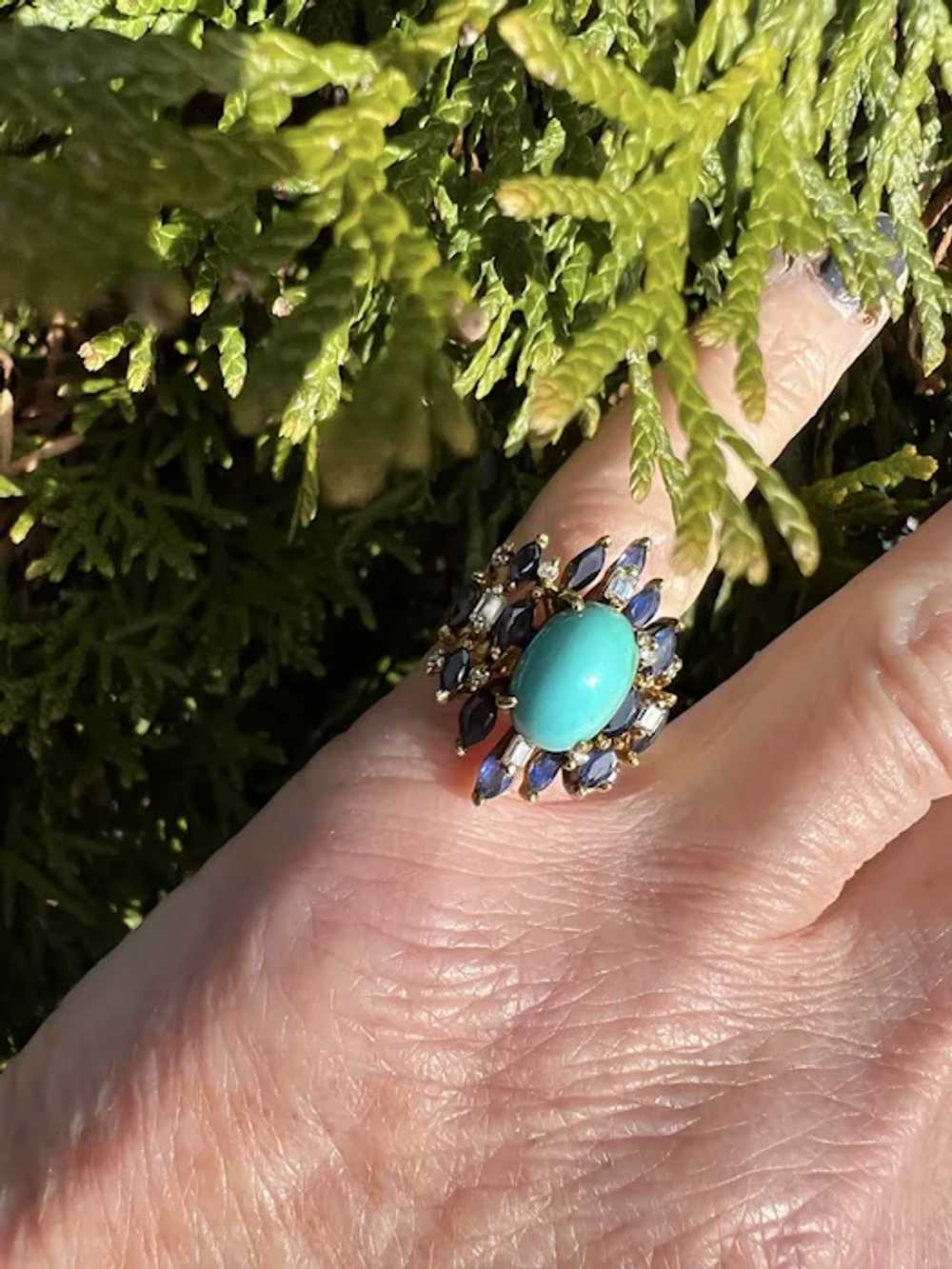 14K Yellow Gold Turquoise, Sapphire and Diamond S… - image 9