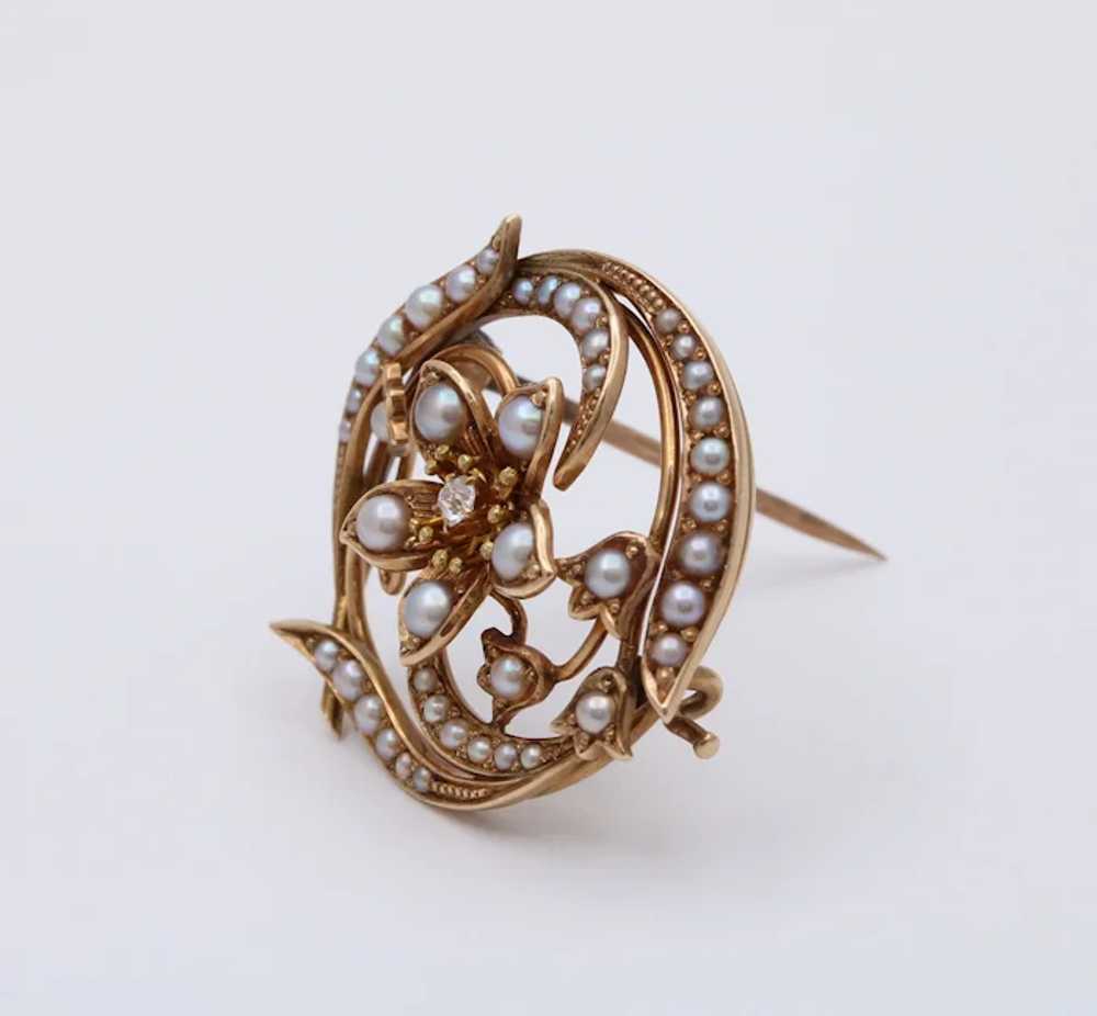 Antique Victorian 14K Yellow Gold Diamond and Pea… - image 3