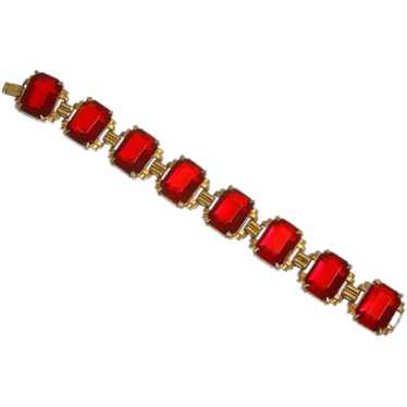 Art Deco Streamline Style Red Glass Panel Bracelet