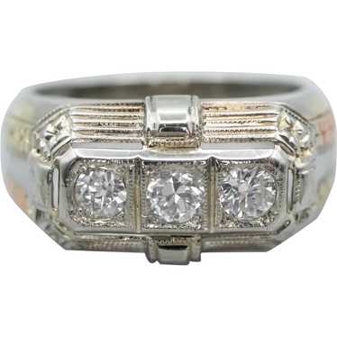 Unisex Art Deco Three Stone Diamond Ring