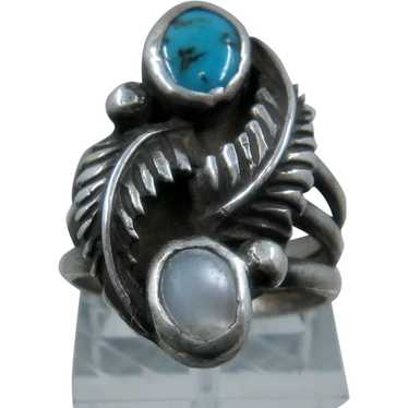 Navajo Sterling Turquoise MOP Leaves Ring Sz 5 1/2