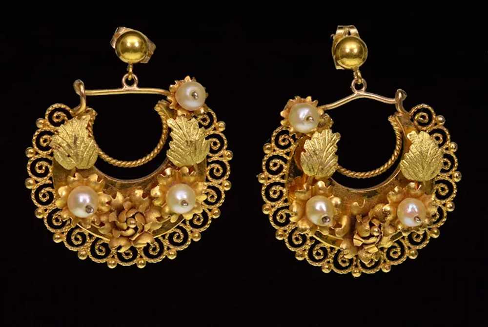 Antique Victorian Etruscan Revival 14K Gold Earri… - image 2