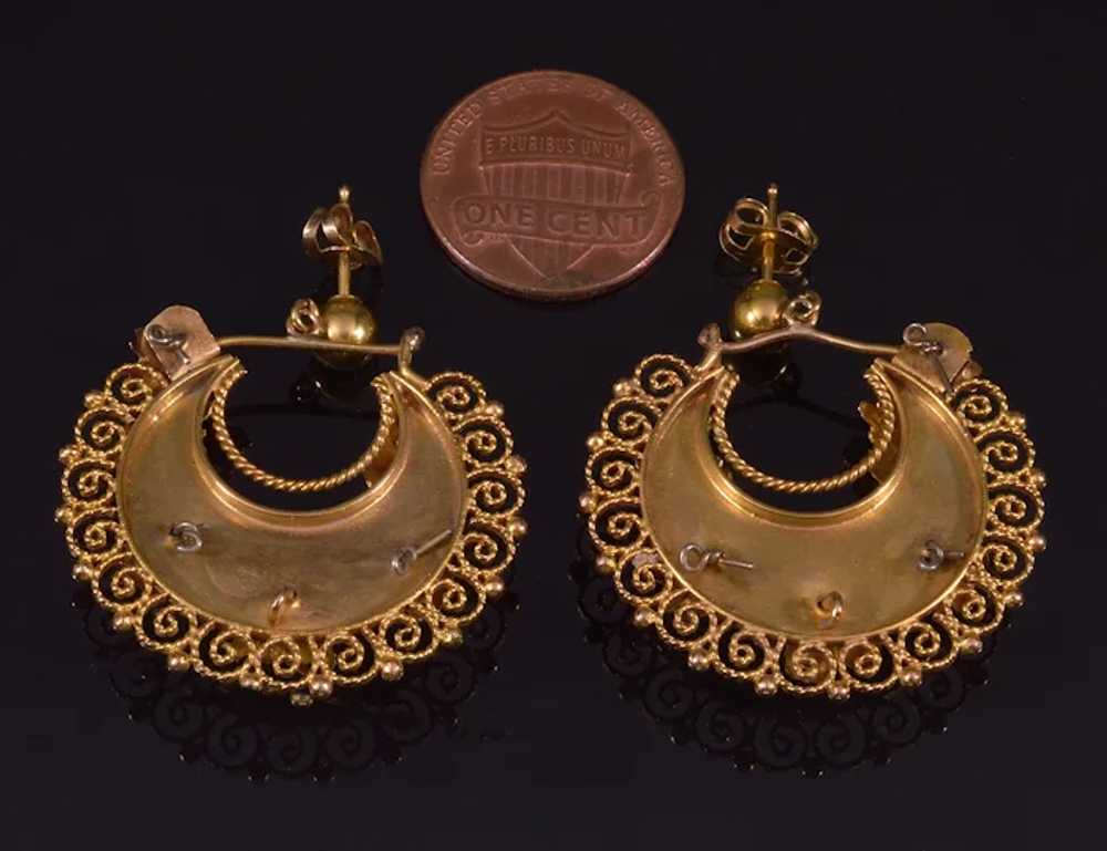 Antique Victorian Etruscan Revival 14K Gold Earri… - image 5