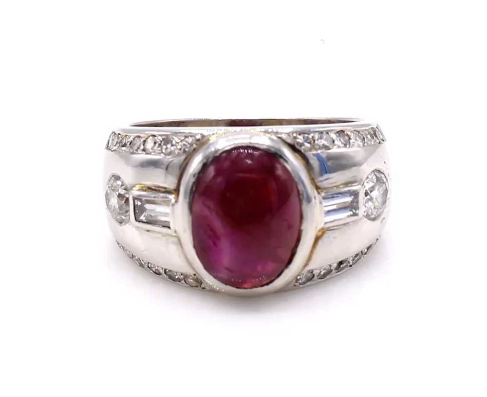 Cabochon Ruby Diamond Platinum Retro Band Ring - image 2