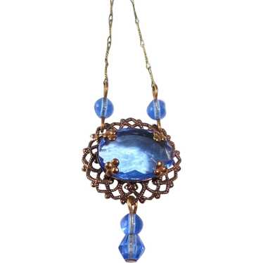 Vintage Necklace Blue Rhinestones Fine Chain
