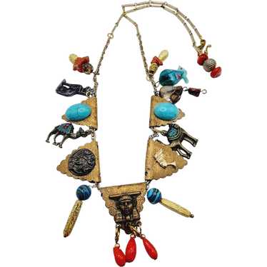 Vintage Unusual Egyptian Revival Charm Necklace [A