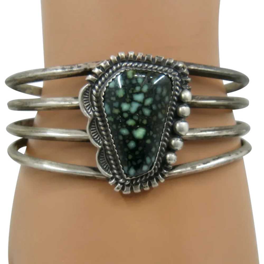 Navajo Sterling Damele Spiderweb Turquoise Cuff B… - image 1