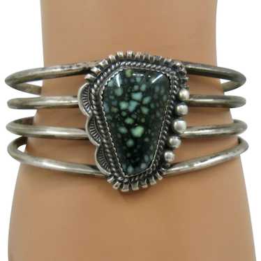 Navajo Sterling Damele Spiderweb Turquoise Cuff B… - image 1