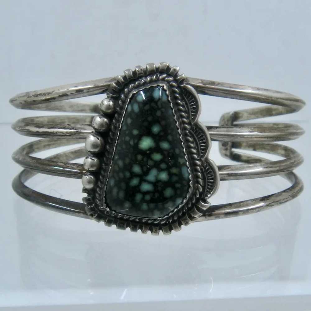 Navajo Sterling Damele Spiderweb Turquoise Cuff B… - image 2