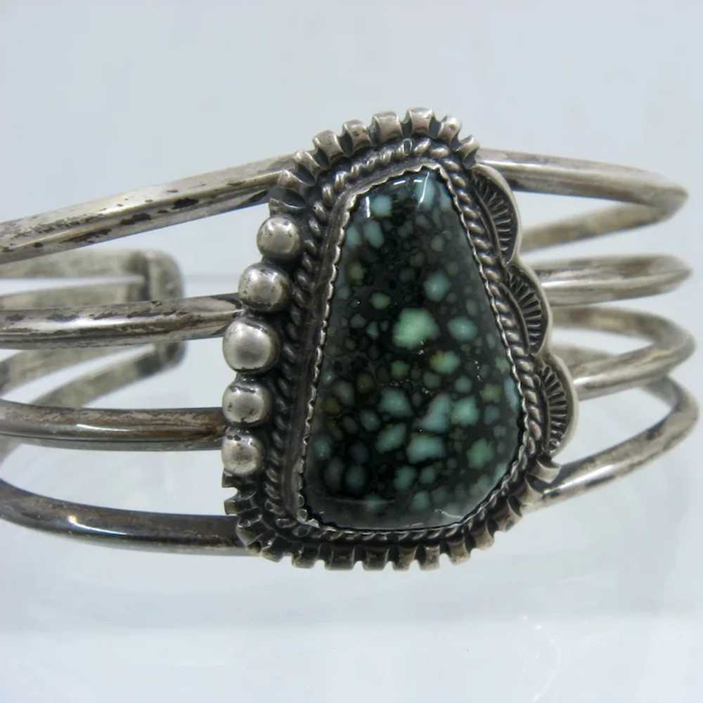 Navajo Sterling Damele Spiderweb Turquoise Cuff B… - image 3