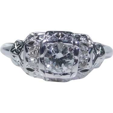 Superb Art Deco .45ctw Diamond Engagement Ring 14K