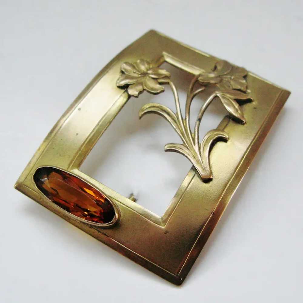 Antique Sash Pin with Lilies And Topaz Paste - image 3