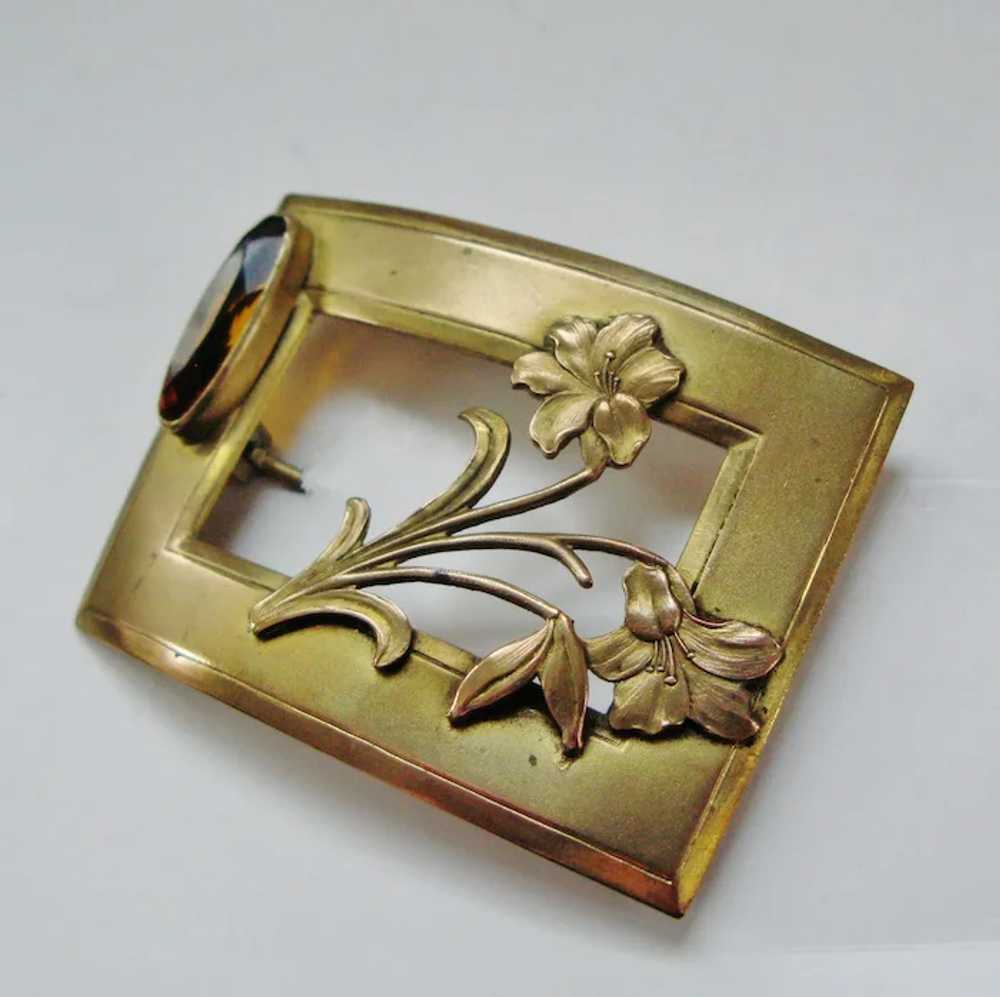 Antique Sash Pin with Lilies And Topaz Paste - image 7