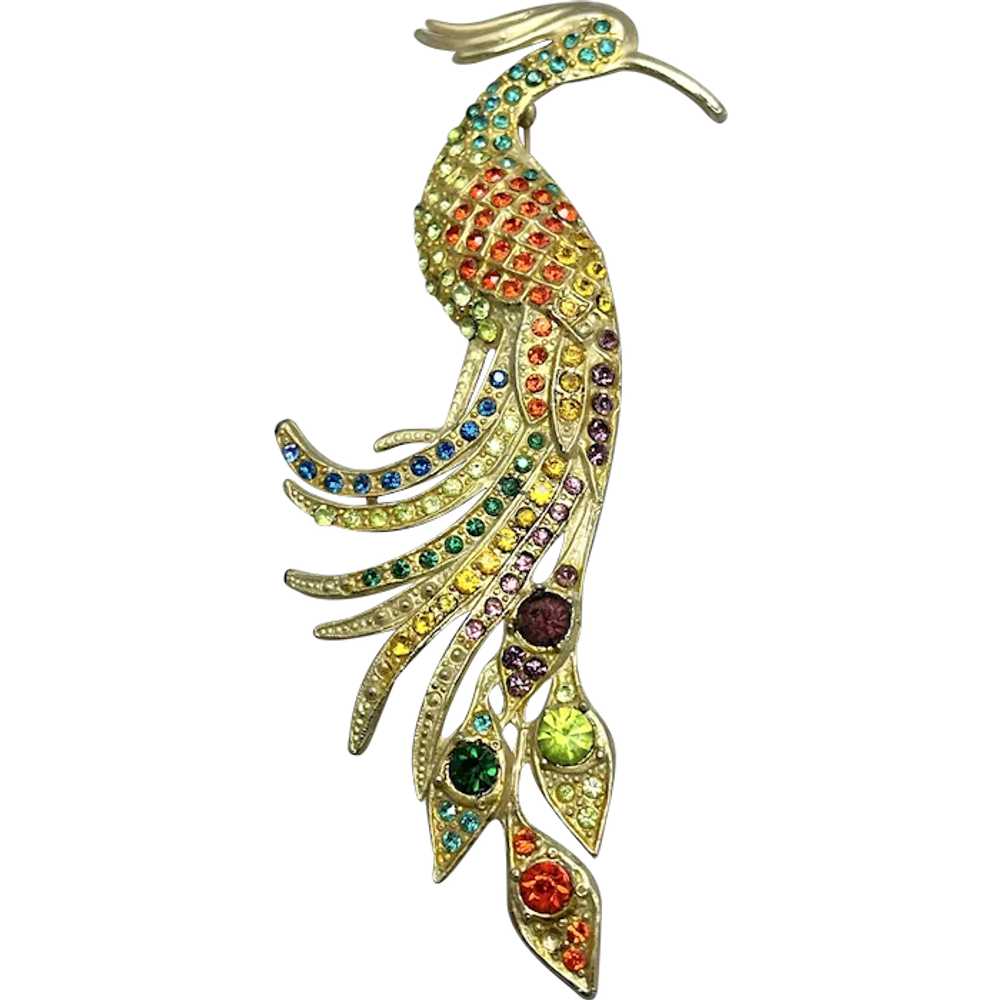 Antique Art Deco Rhinestone Peacock Bird Brooch P… - image 1