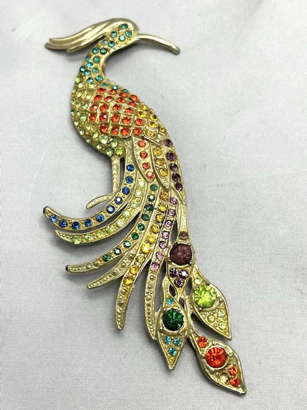 Antique Art Deco Rhinestone Peacock Bird Brooch P… - image 2