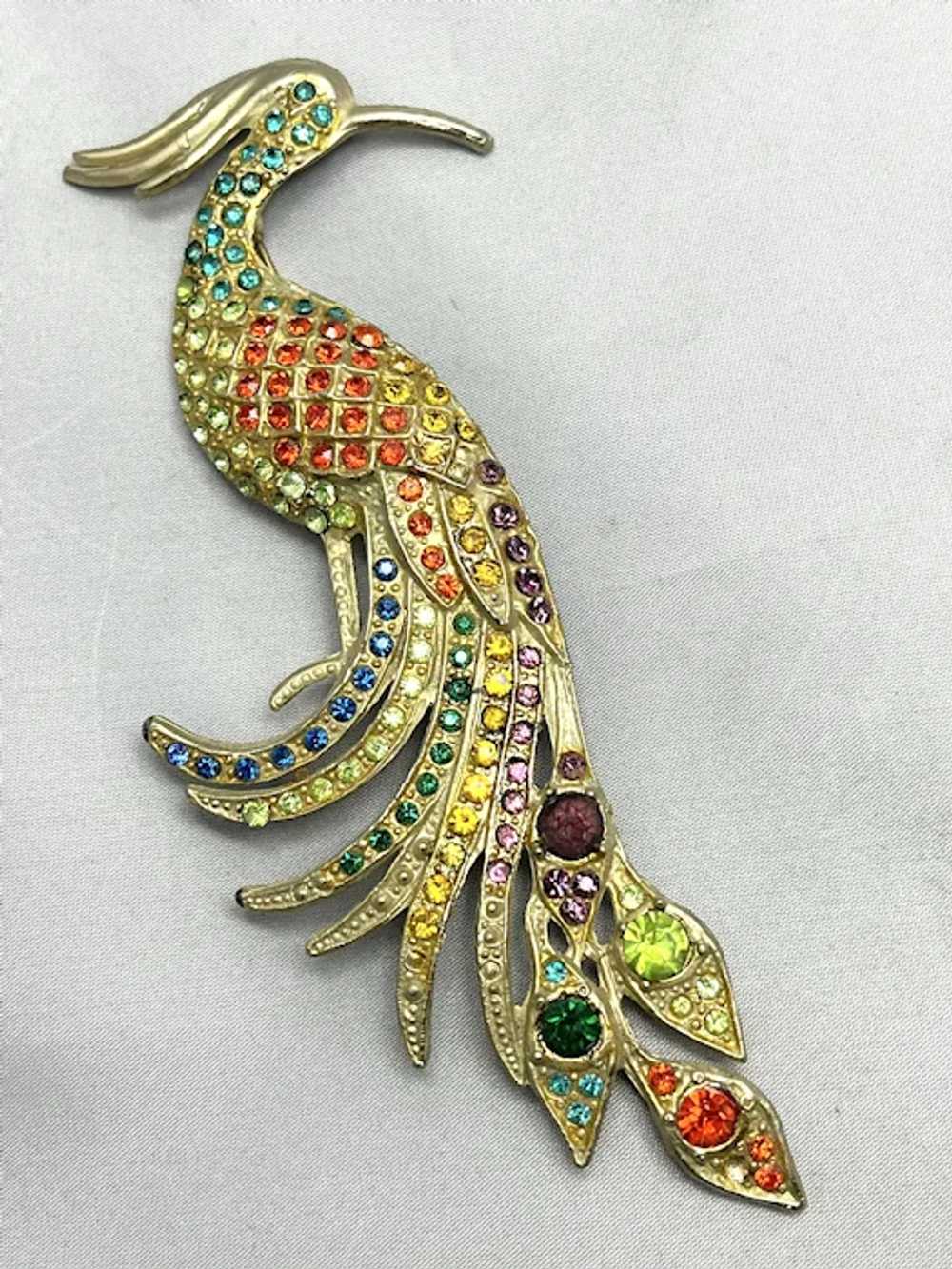 Antique Art Deco Rhinestone Peacock Bird Brooch P… - image 3