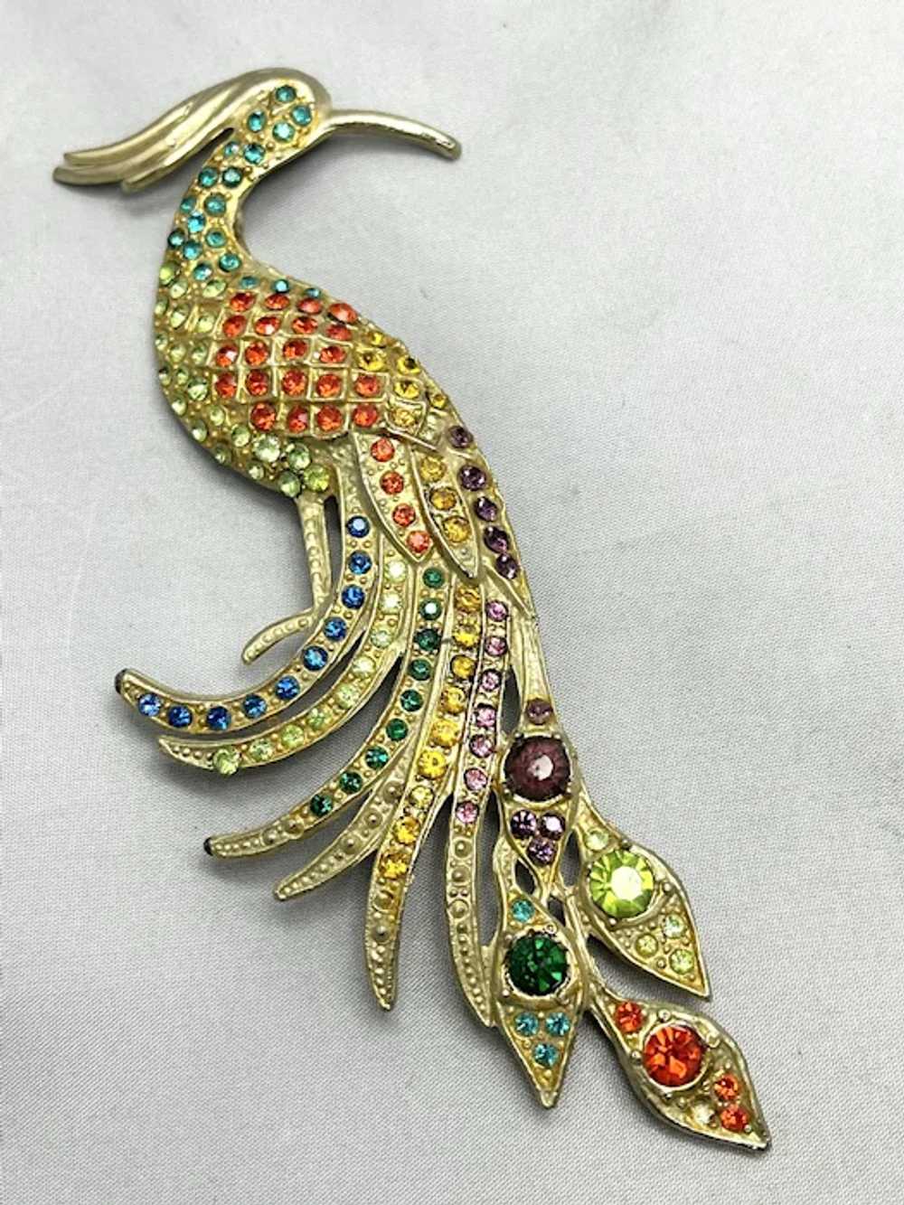 Antique Art Deco Rhinestone Peacock Bird Brooch P… - image 4