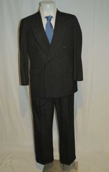 Paul Stuart Charcoal Striped Peak Lapel Double Bre