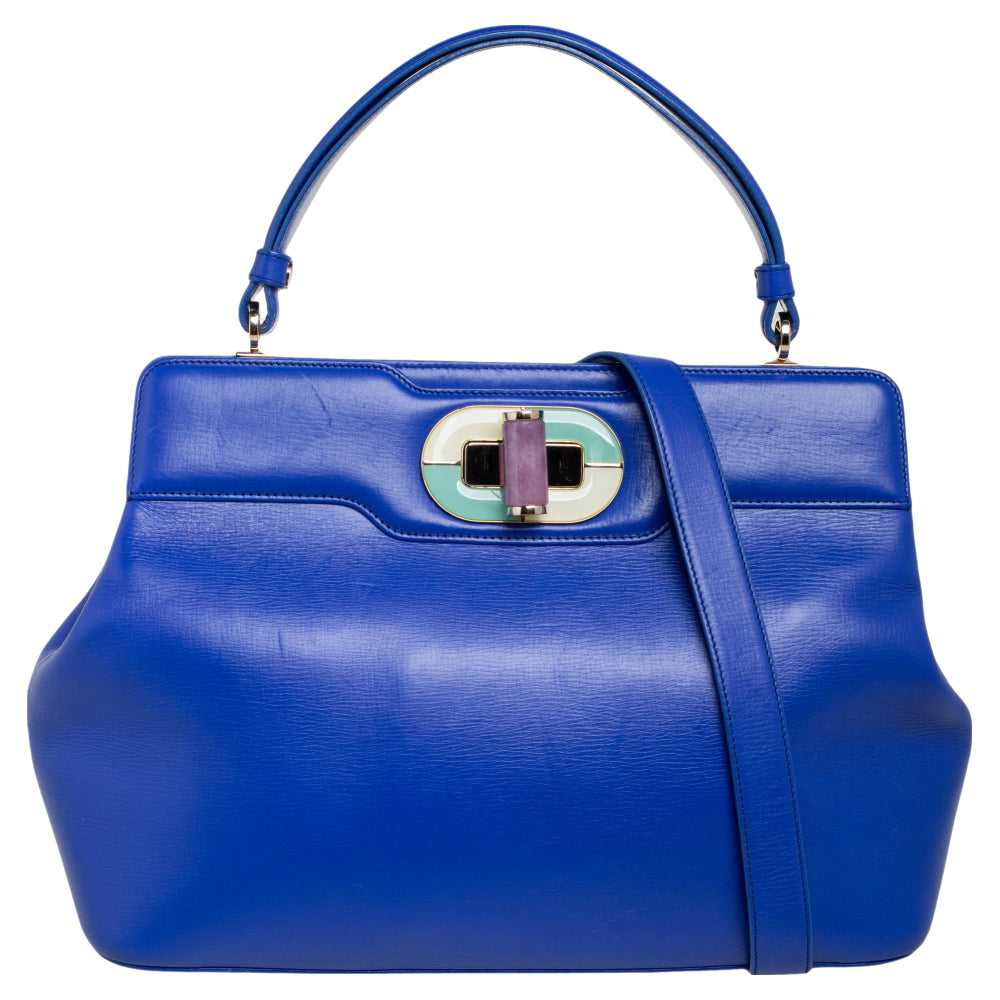 Bvlgari Blue Leather Isabella Rossellini Top Hand… - image 1