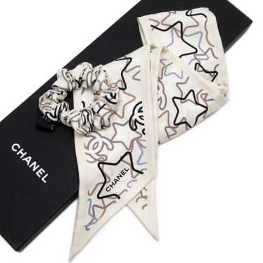 NEW 100%AUTH Chanel 21S Black/White CC 100%Silk Scrunchie with Slim Scarf