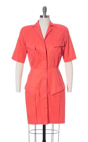 1980s THIERRY MUGLER Salmon Pink Dress with Pocket