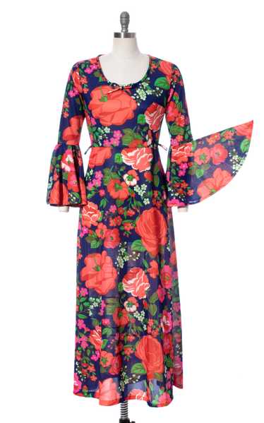 1970s Circle Sleeve Floral Maxi Dress | medium - image 1