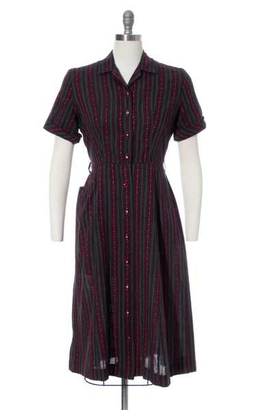 1950s Striped Cotton Shirtwaist Dress with Pocket 