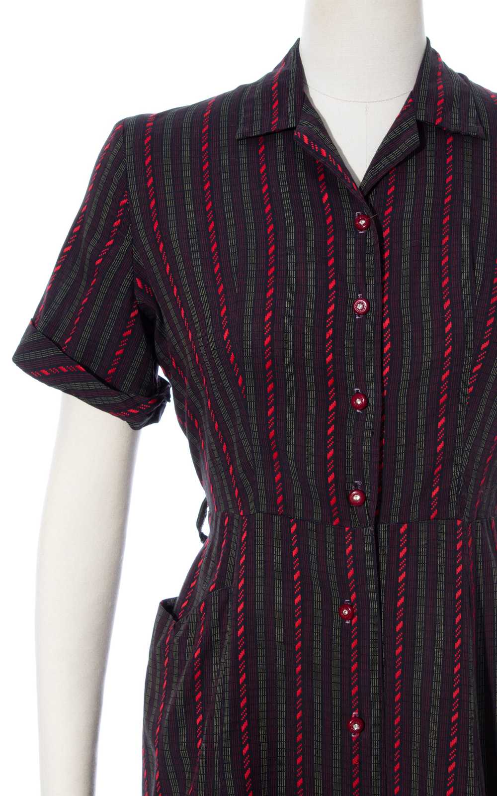 1950s Striped Cotton Shirtwaist Dress with Pocket… - image 6