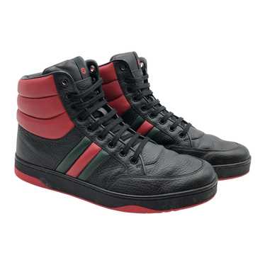 Gucci hi-top sneakers in black and red leather - image 1