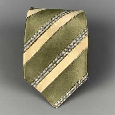Kiton Moss Yellow Diagonal Stripe Silk Tie - image 1