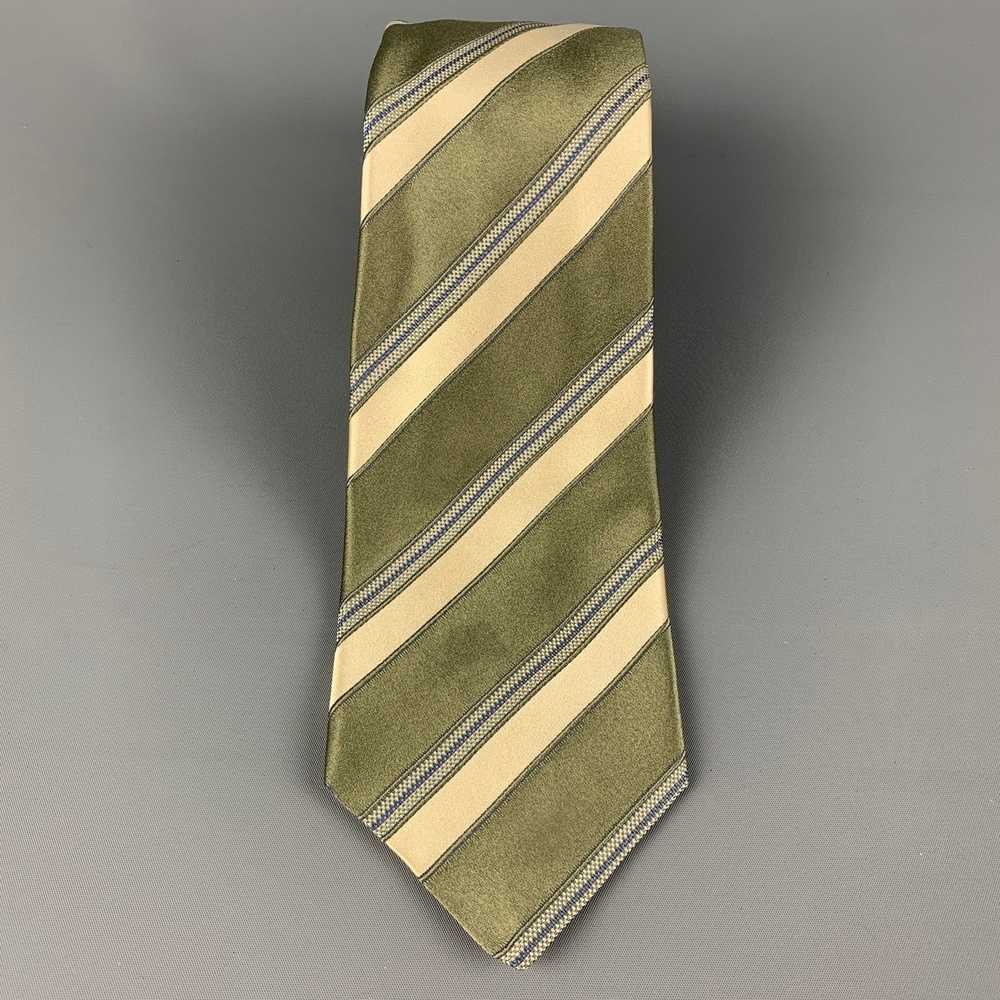 Kiton Moss Yellow Diagonal Stripe Silk Tie - image 2