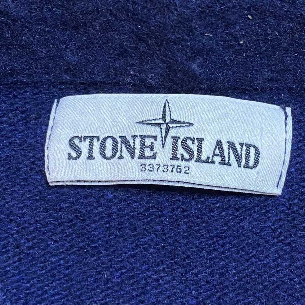 Stone Island blue two tone wool big compass logo crew neck knit - Archivio85