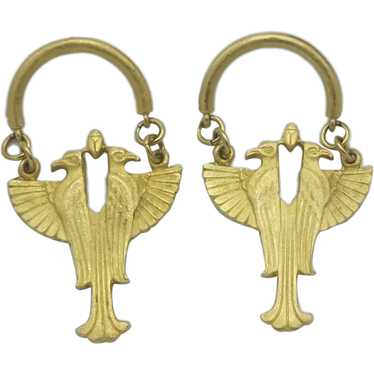 Vintage Egyptian Revival Gold tone Dangle Earrings - image 1