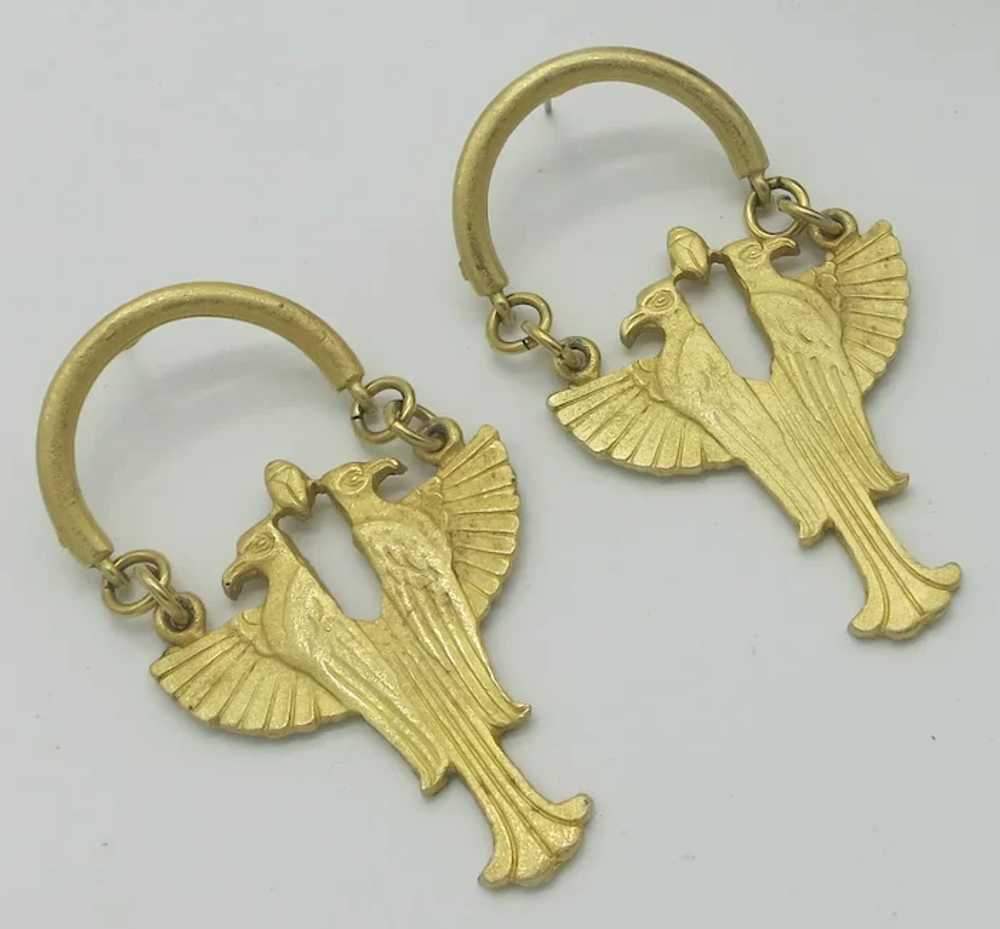 Vintage Egyptian Revival Gold tone Dangle Earrings - image 2