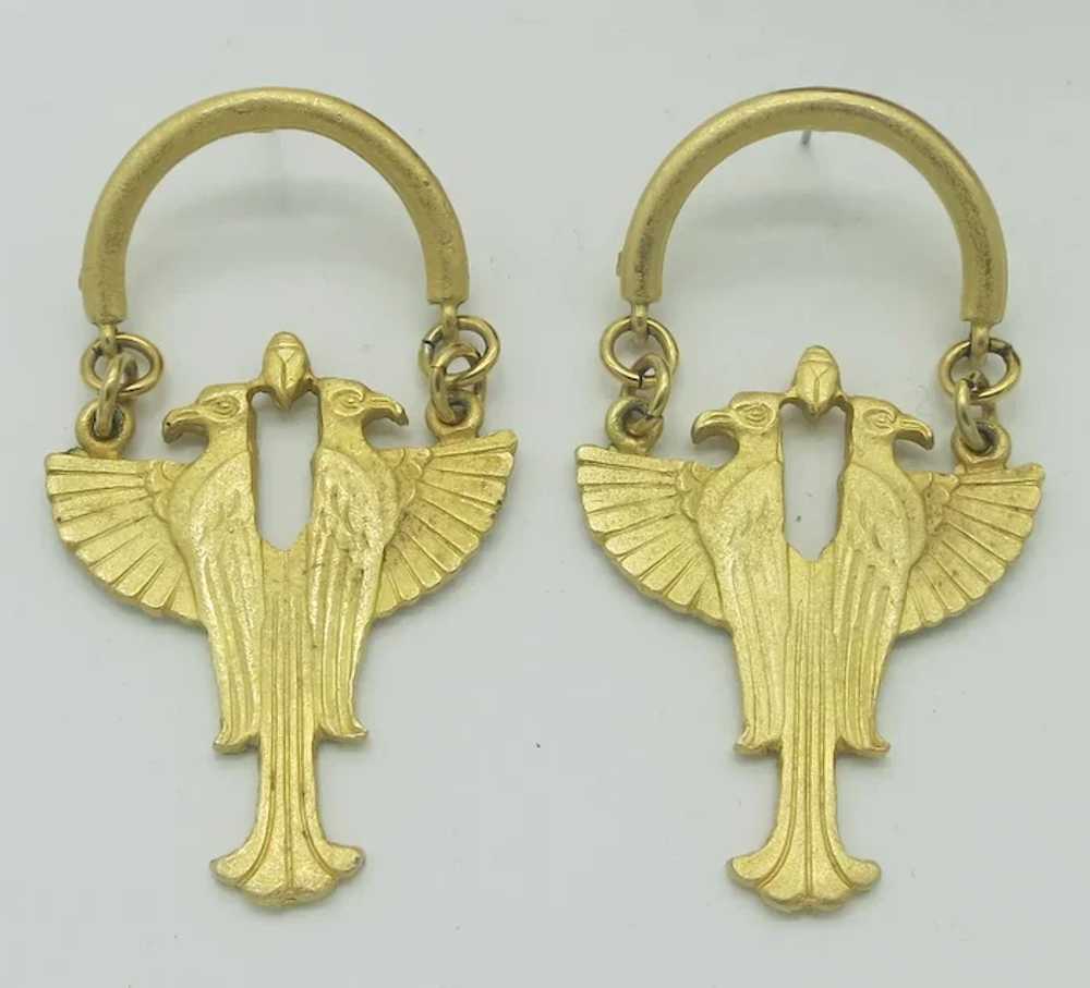 Vintage Egyptian Revival Gold tone Dangle Earrings - image 3