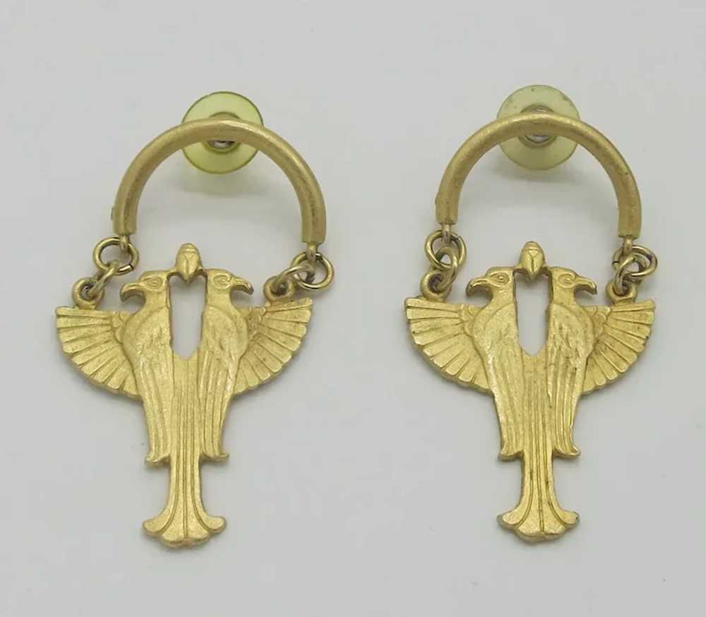 Vintage Egyptian Revival Gold tone Dangle Earrings - image 4