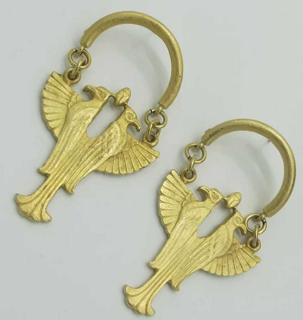 Vintage Egyptian Revival Gold tone Dangle Earrings - image 5