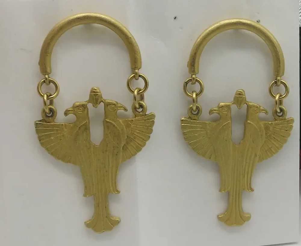 Vintage Egyptian Revival Gold tone Dangle Earrings - image 6