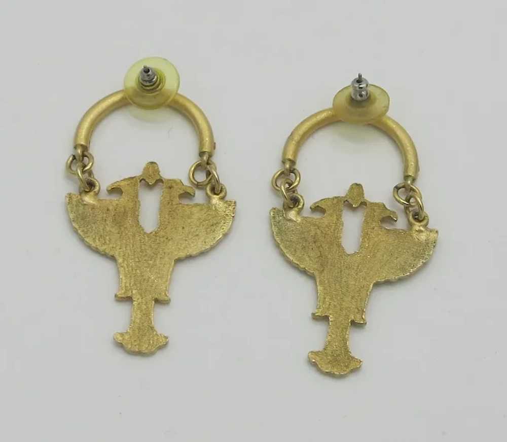 Vintage Egyptian Revival Gold tone Dangle Earrings - image 7