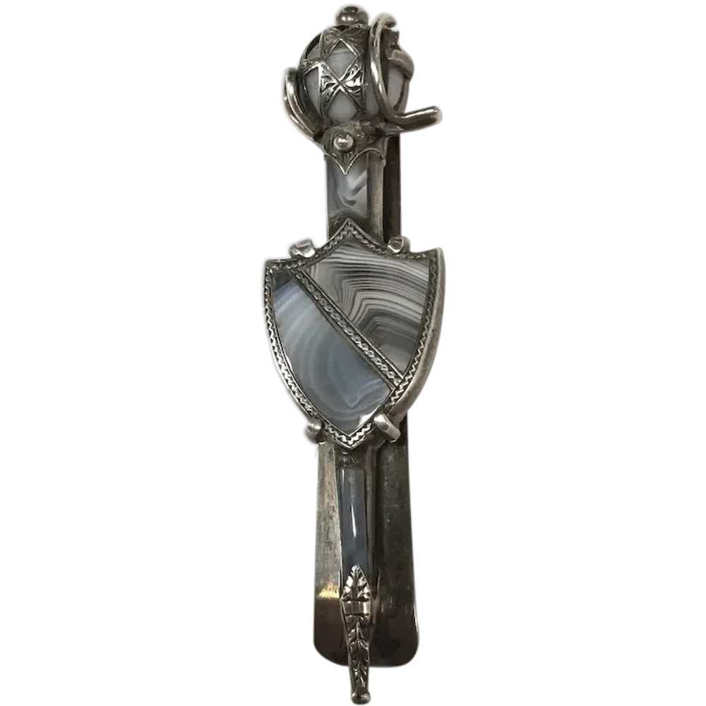 Scottish Silver and Agate Dirk Kilt or Shawl Clip - image 1