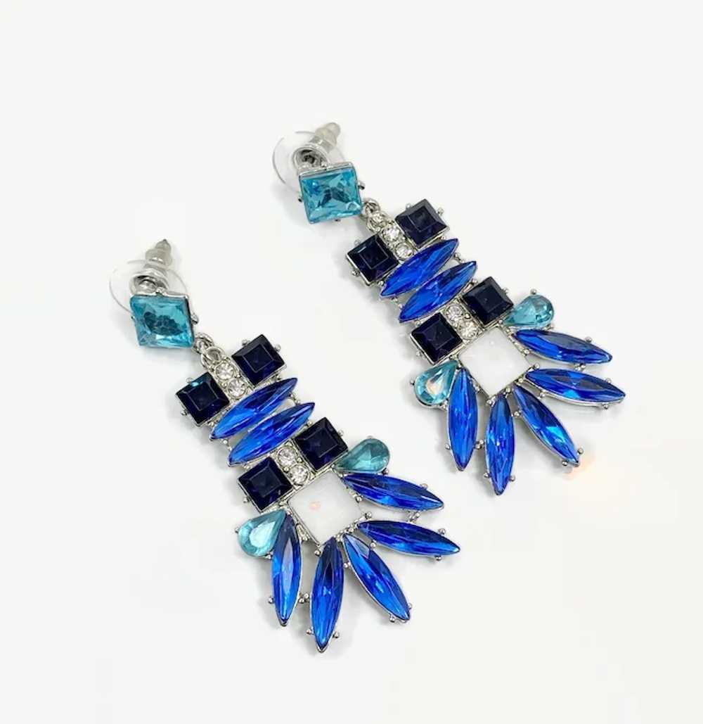 Blue Earrings, Rhinestone Earrings, Silver, Massi… - image 2