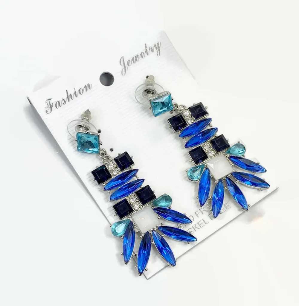 Blue Earrings, Rhinestone Earrings, Silver, Massi… - image 3