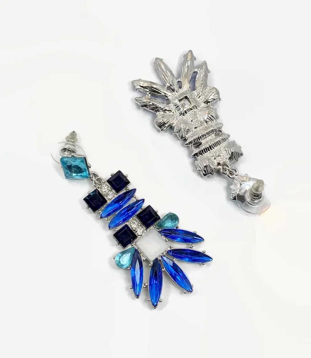Blue Earrings, Rhinestone Earrings, Silver, Massi… - image 4