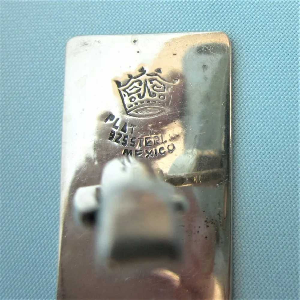 Signed Vintage Mexican Sterling Large Etched Cuff… - image 4