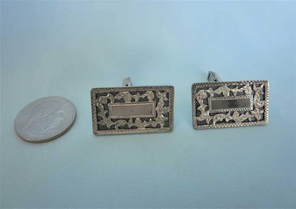 Signed Vintage Mexican Sterling Large Etched Cuff… - image 5