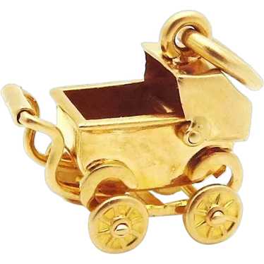 Vintage 14K Gold Movable Baby Carriage Charm Eckfe