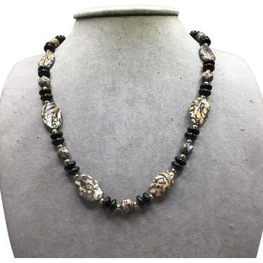 Leopard Jasper & Black Onyx Beaded Necklace 70s S… - image 1